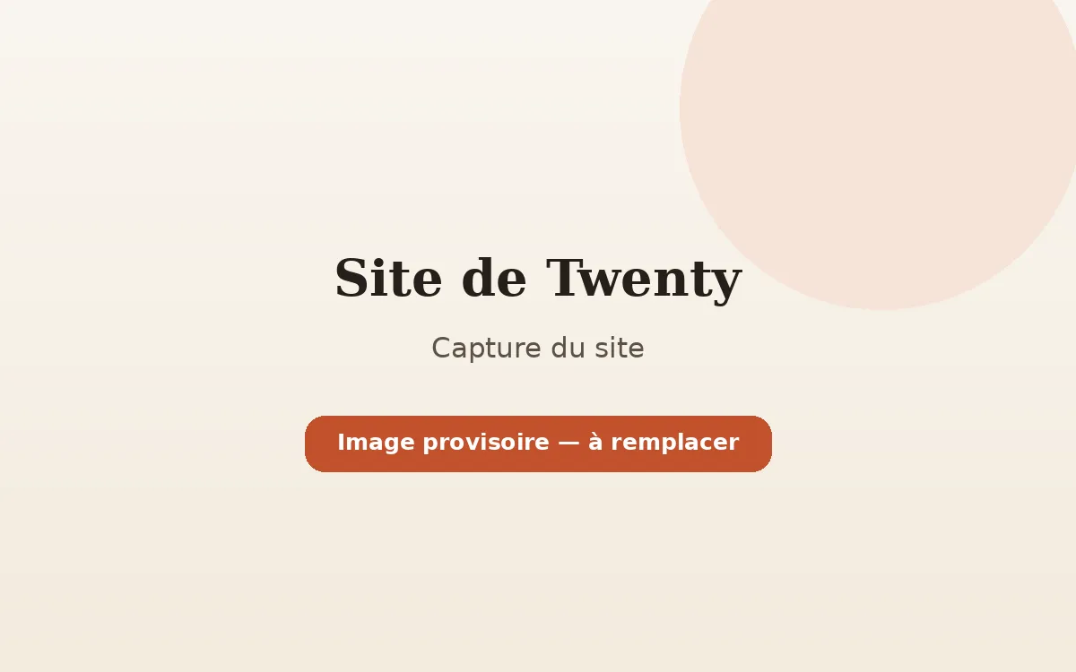 Capture d'écran du site de présentation de l'application Twenty
