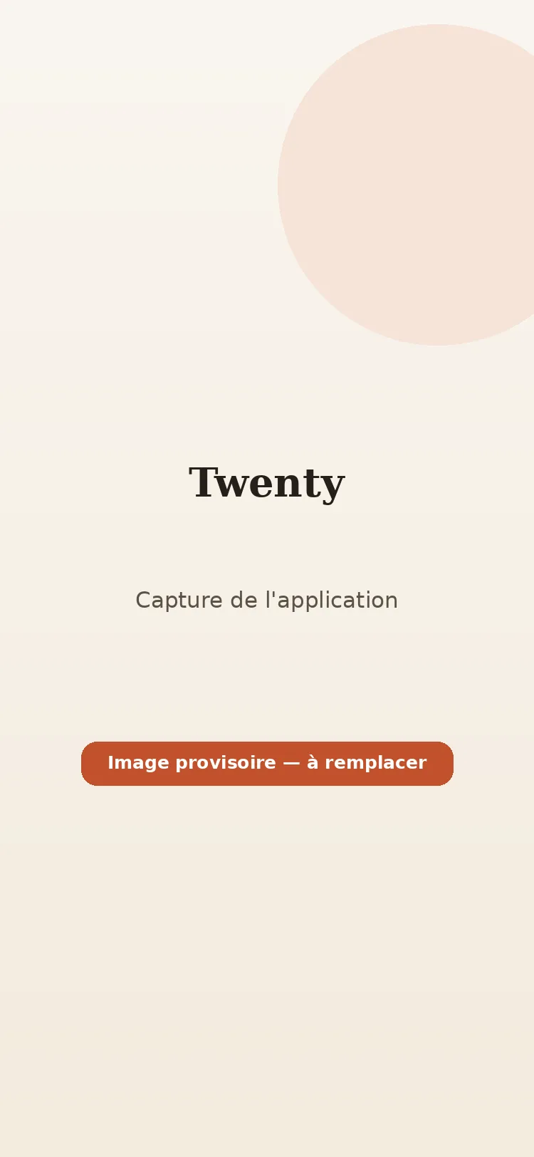 Capture d'écran de l'application Twenty : un appareil photo argentique virtuel